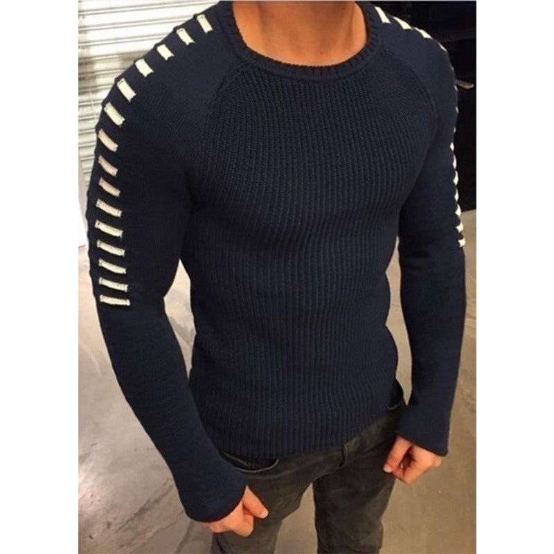 Men's Fitted Ribbed Sweater with Contrast Stripes on the Sleeves Mune Fashion