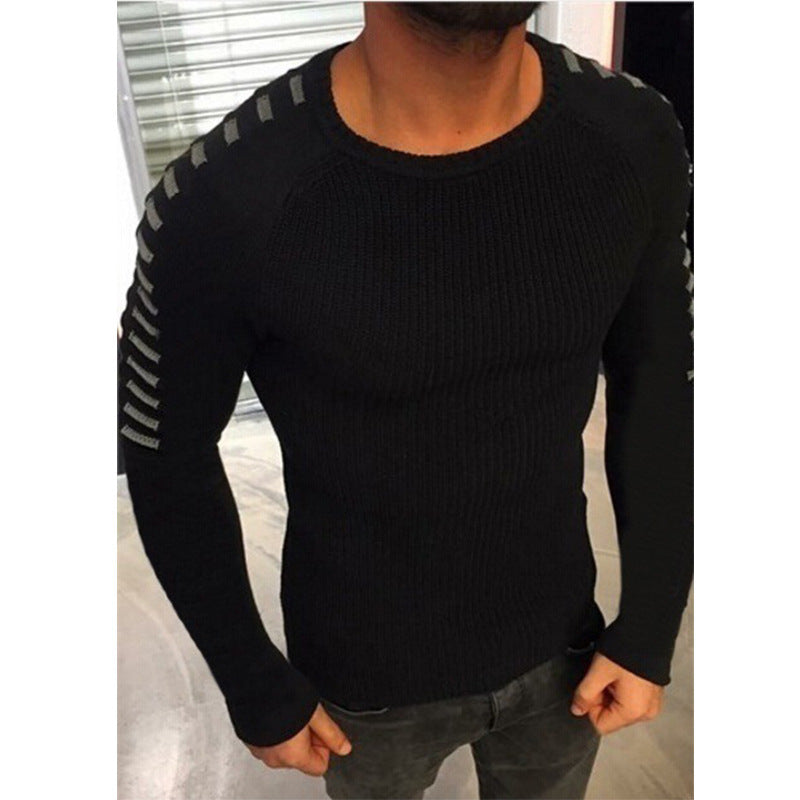 Men's Fitted Ribbed Sweater with Contrast Stripes on the Sleeves Mune Fashion