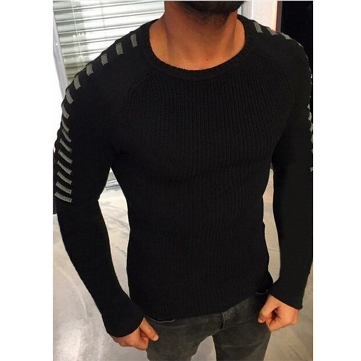 Men's Fitted Ribbed Sweater with Contrast Stripes on the Sleeves Mune Fashion