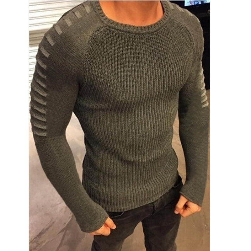 Men's Fitted Ribbed Sweater with Contrast Stripes on the Sleeves Mune Fashion