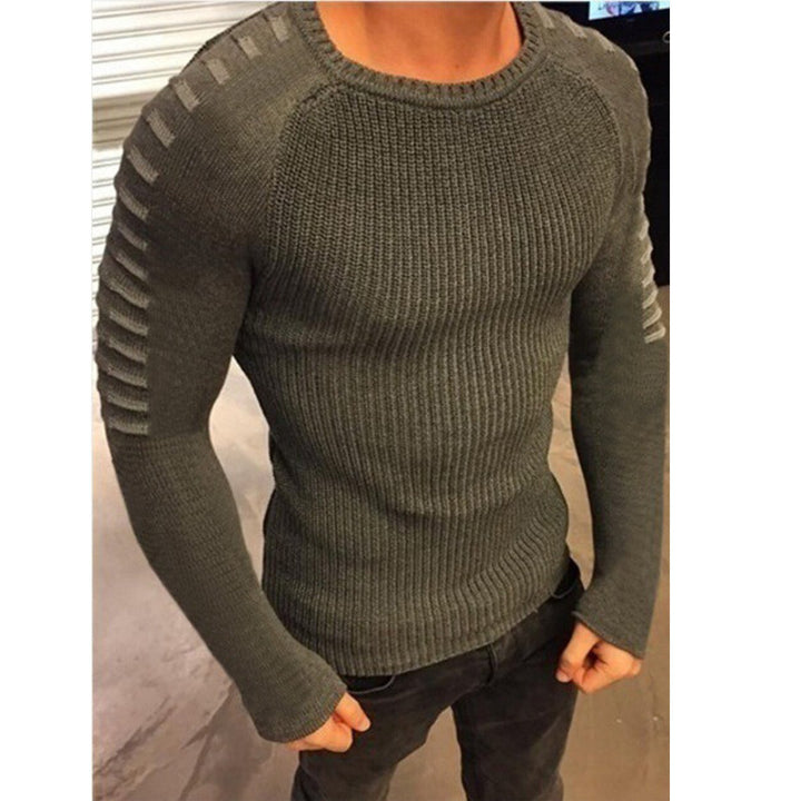 Men's Fitted Ribbed Sweater with Contrast Stripes on the Sleeves Mune Fashion
