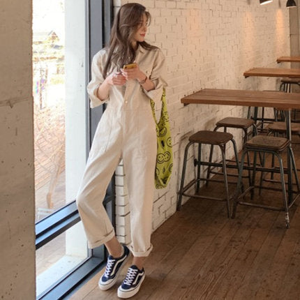 Women's Loose Utility Shirt Overall made of Cotton Blend with Shirt Collar and Patch Pockets Mune Fashion