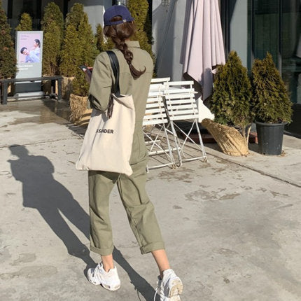 Women's Loose Utility Shirt Overall made of Cotton Blend with Shirt Collar and Patch Pockets Mune Fashion