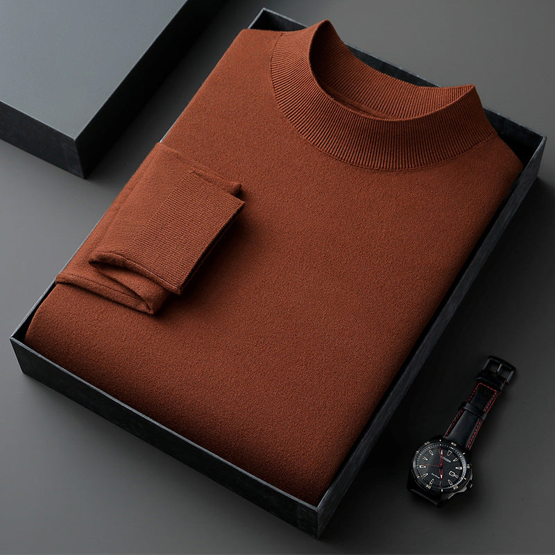 Men's pullover with stand-up collar, finely knitted