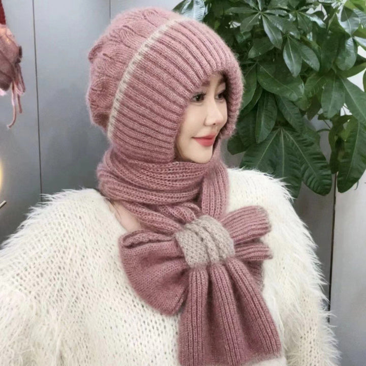 Knitted hat and scarf set, lined, windproof