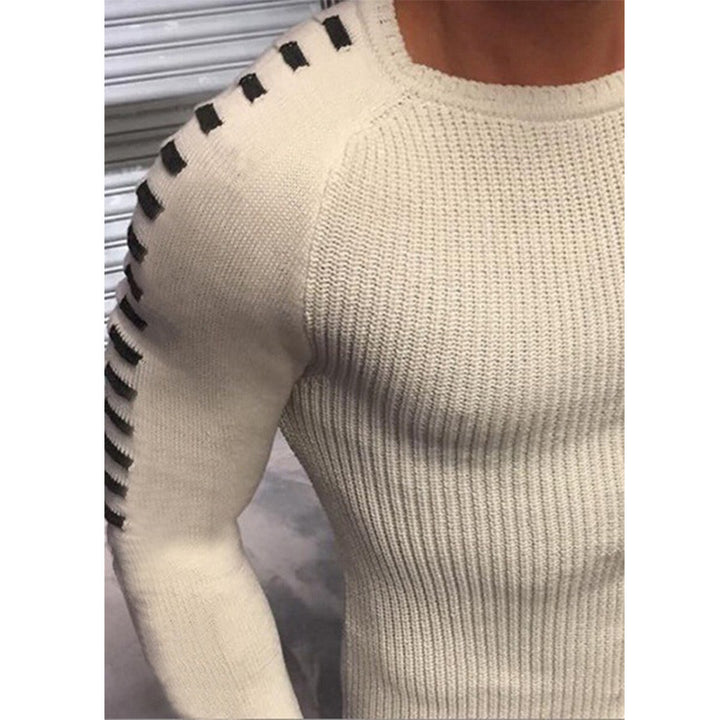Men's Fitted Ribbed Sweater with Contrast Stripes on the Sleeves Mune Fashion