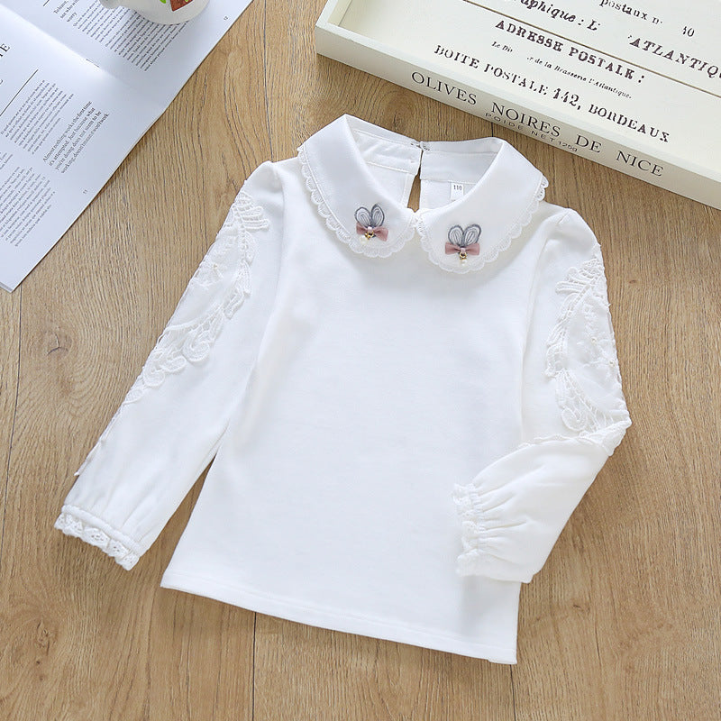 Girl's blouse with embroidered collar and delicate tulle sleeves Mune Fashion