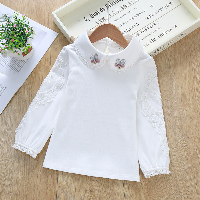 Girl's blouse with embroidered collar and delicate tulle sleeves Mune Fashion