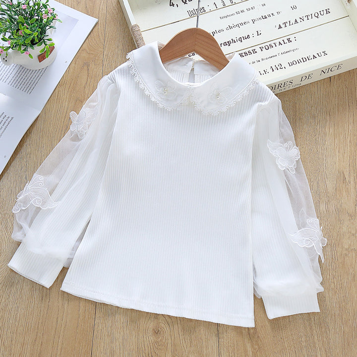 Women's festive blouse with tulle sleeves and embroidered collar Mune Fashion