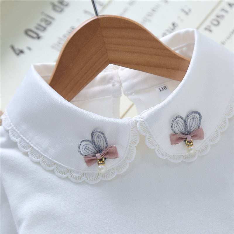 Girl's blouse with embroidered collar and delicate tulle sleeves Mune Fashion