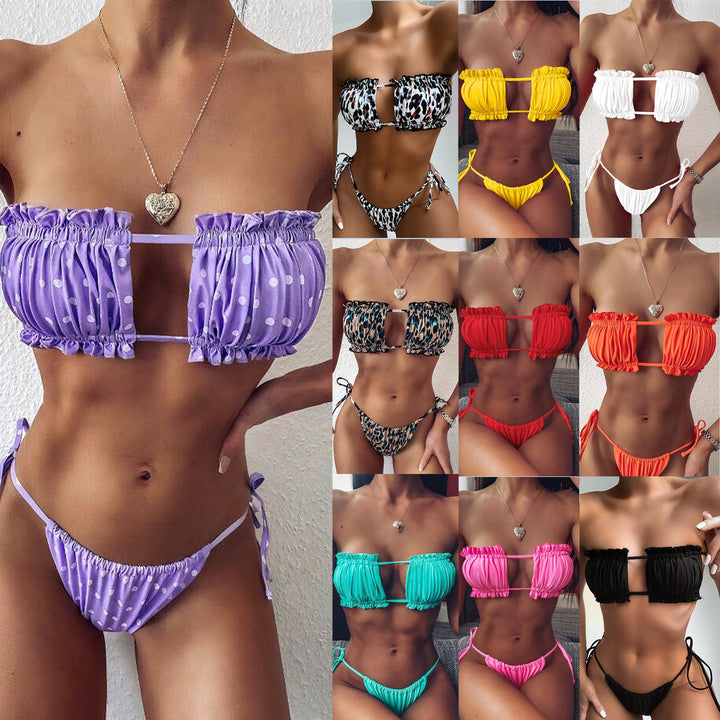 Women Bandeau Bikini Set with Adjustable Ruffle Details Mune Fashion