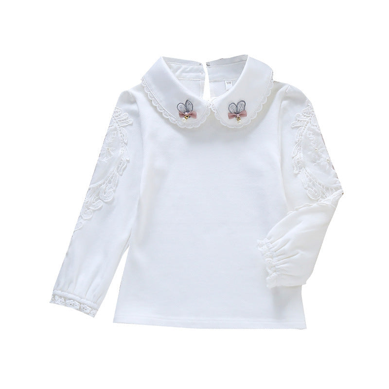 Girl's blouse with embroidered collar and delicate tulle sleeves Mune Fashion