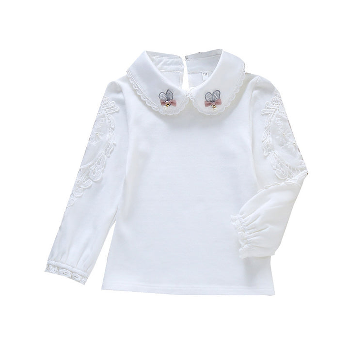 Girl's blouse with embroidered collar and delicate tulle sleeves Mune Fashion