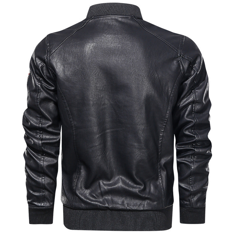 Men's fashionable leather jacket with embroidered patch Mune Fashion