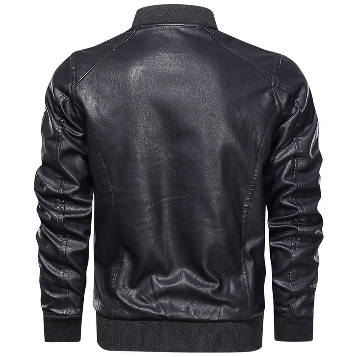 Men's fashionable leather jacket with embroidered patch Mune Fashion