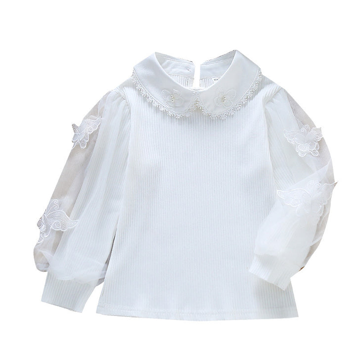 Women's festive blouse with tulle sleeves and embroidered collar Mune Fashion
