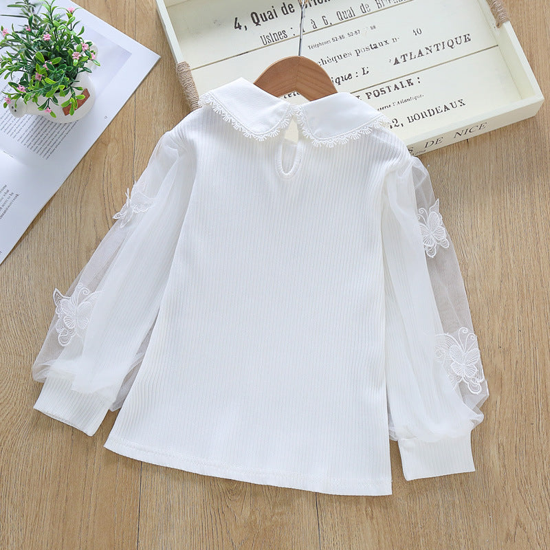 Women's festive blouse with tulle sleeves and embroidered collar Mune Fashion