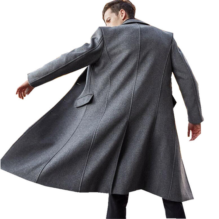 Men's Elegant Longline Coat Made of Wool Blend with Slim Silhouette and Notched Lapel Mune Fashion