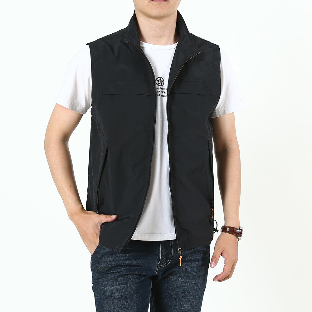Men's Lightweight Utility Outdoor Vest with Stand-Up Collar, Full Zip and Multi-Function Pockets Mune Fashion