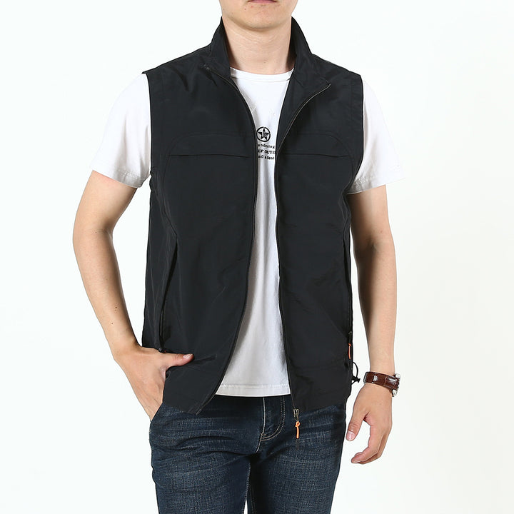 Men's Lightweight Utility Outdoor Vest with Stand-Up Collar, Full Zip and Multi-Function Pockets Mune Fashion