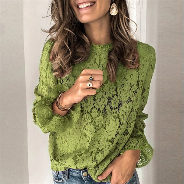 Women's Lace Blouse with Floral Design and Casual Cut Mune