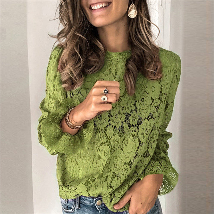 Women's Lace Blouse with Floral Design and Casual Cut Mune