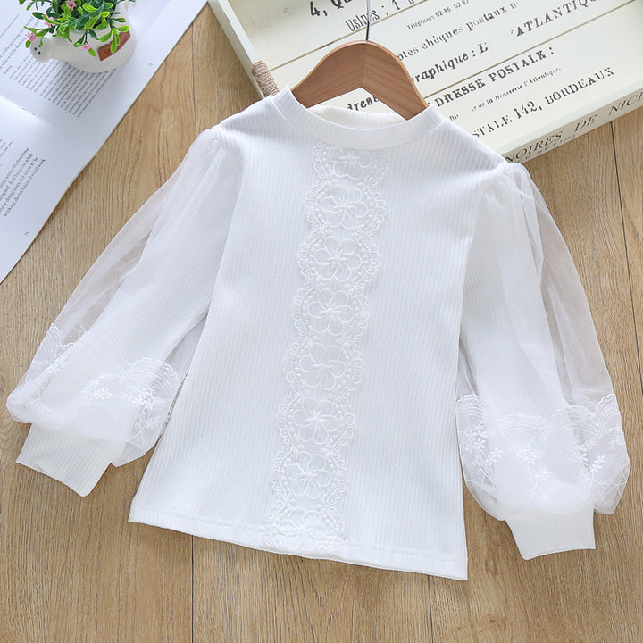 Women's blouse with transparent tulle sleeves and fine embroidery Mune Fashion