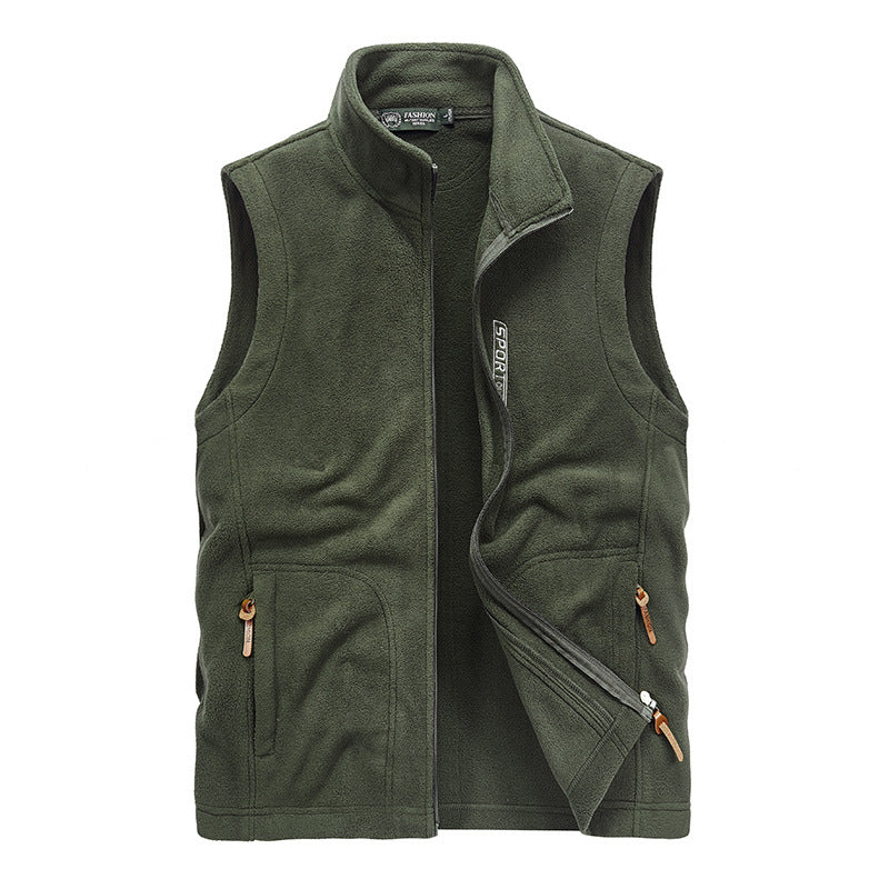 Men's Fleece Utility Vest with Full Zip, Stand Collar and Zip Pockets Mune Fashion