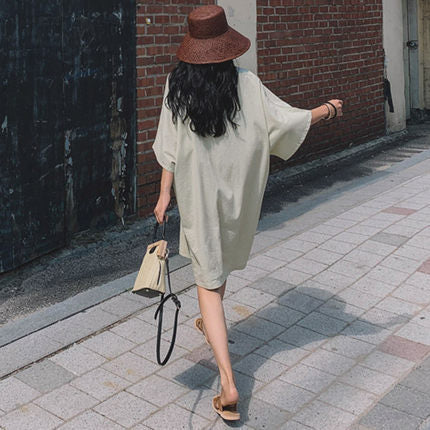 Women's Lightweight Oversized Kaftan Dress with V-Neck and Asymmetrical Hem Mune Fashion