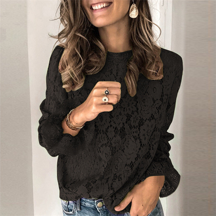 Women's Lace Blouse with Floral Design and Casual Cut Mune