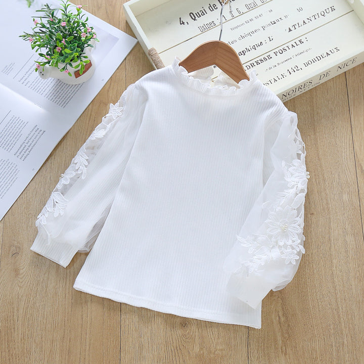 Girl's elegant blouse with decorative lace sleeves Mune Fashion