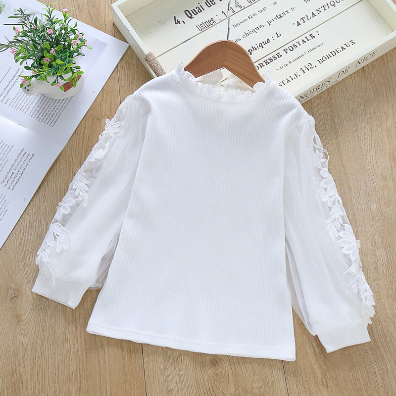 Girl's elegant blouse with decorative lace sleeves Mune Fashion