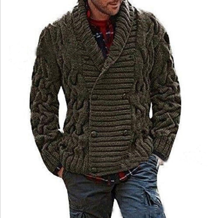 Men's chunky knit cardigan with shawl collar and cable pattern Mune Fashion