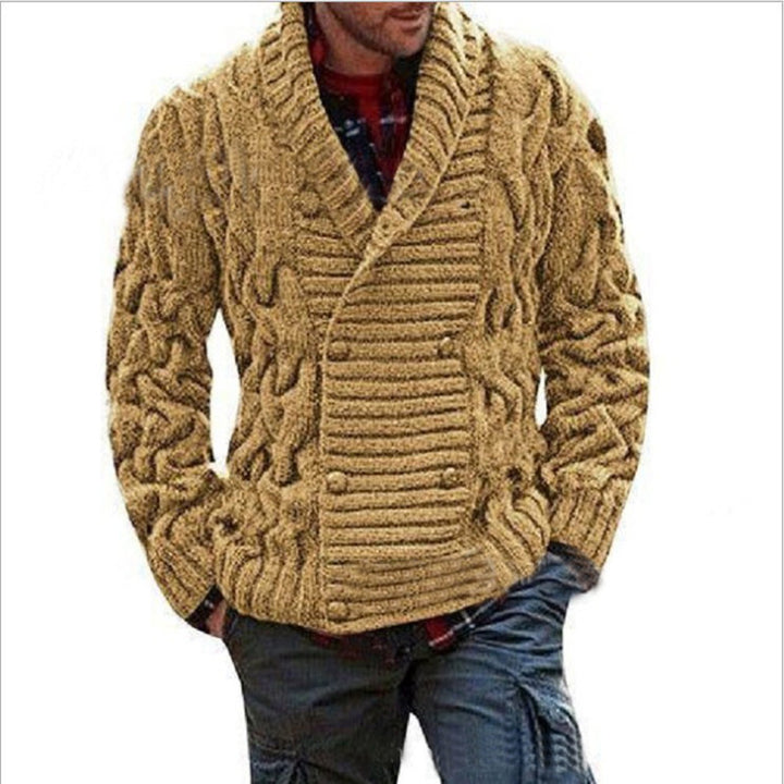 Men's chunky knit cardigan with shawl collar and cable pattern Mune Fashion