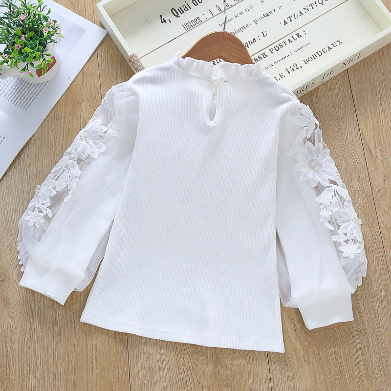 Girl's elegant blouse with decorative lace sleeves Mune Fashion
