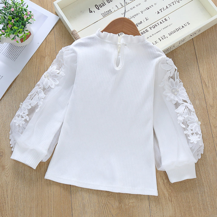 Girl's elegant blouse with decorative lace sleeves Mune Fashion