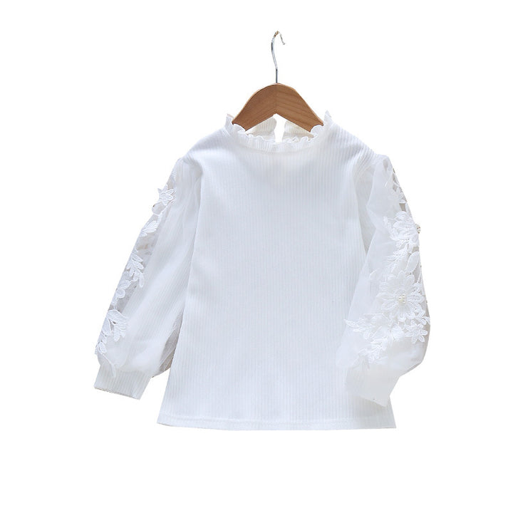Girl's elegant blouse with decorative lace sleeves Mune Fashion