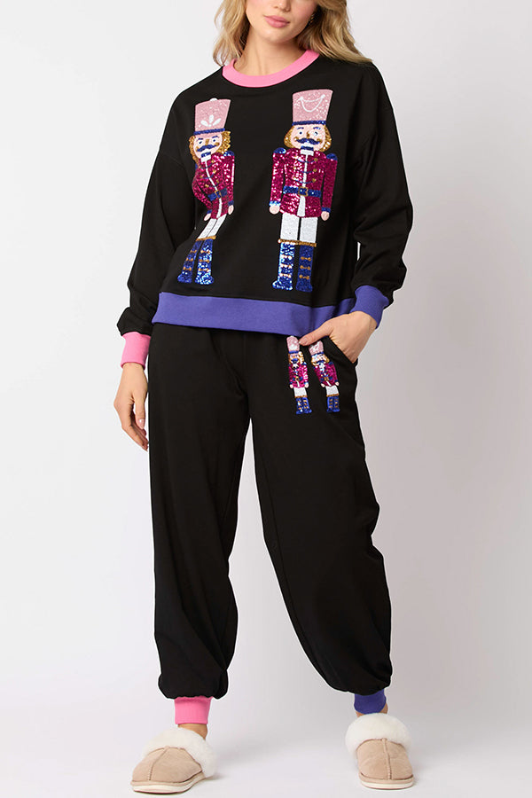 Mune | Santa Sequins Leisure Sweatshirt and Elastic Waist Loose Pocket Pants Set
