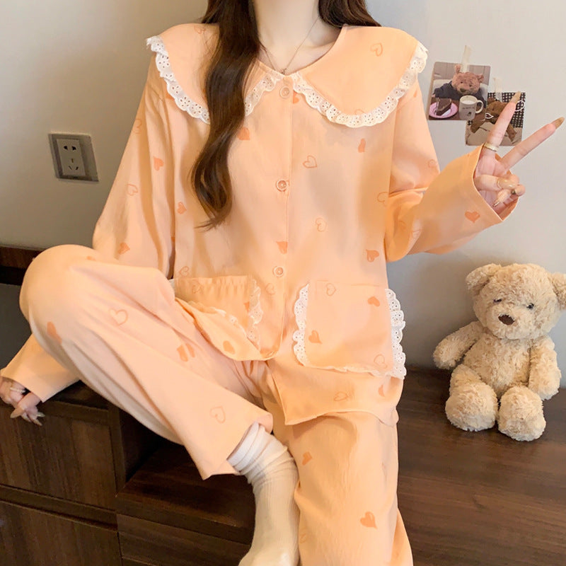 Women's pajamas, long, with lace collar
