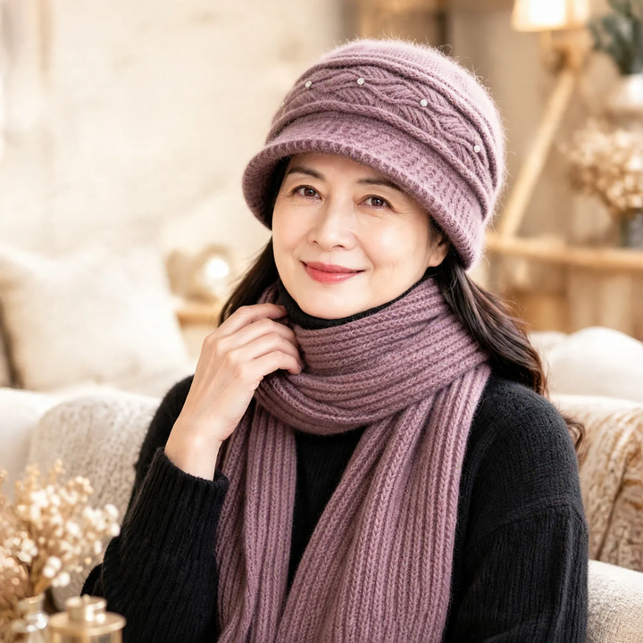 Knit Beanie and Scarf Set for Women