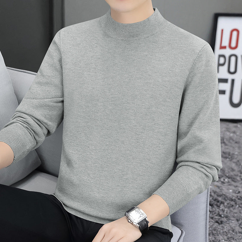 Men's knitted pullover with stand-up collar, lined