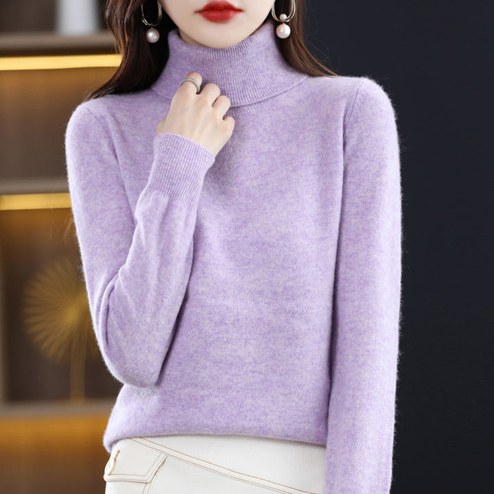 Elegant women's turtleneck sweater, knit, loose fit