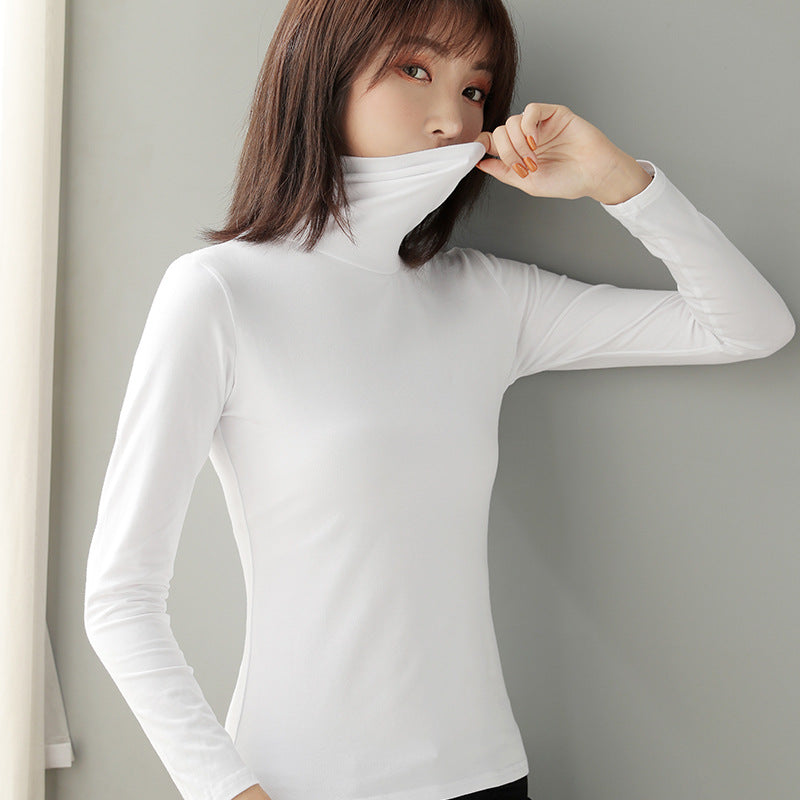 Women's Long Sleeve Base Layer Shirt, Cotton, Stand Collar, Fitted