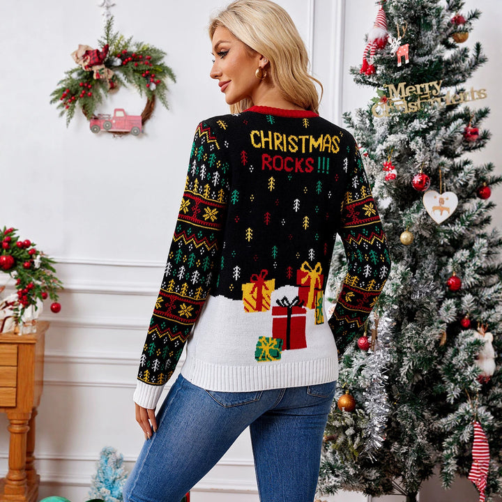 Christmas sweater with reindeer and Santa Claus jacquard