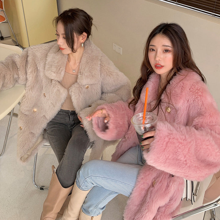 Sheepskin imitation coat, knee-length, women's