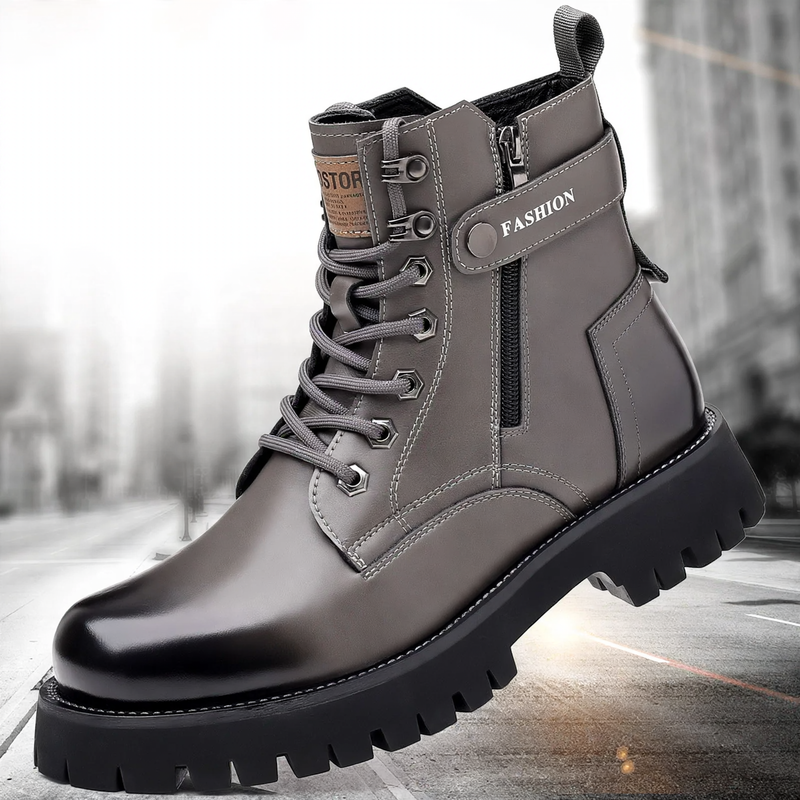 Men's leather boots, lined, with platform