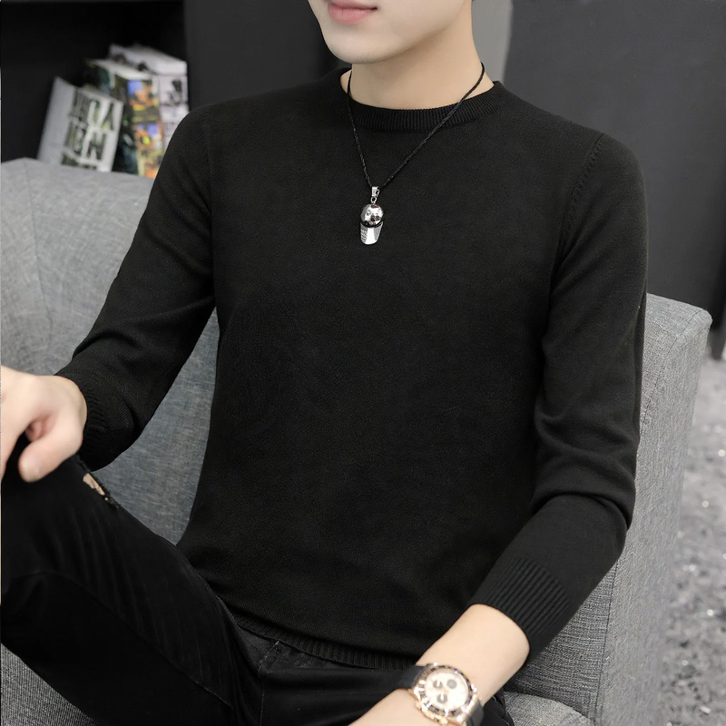 Men's knit sweater with half collar, heat insulating