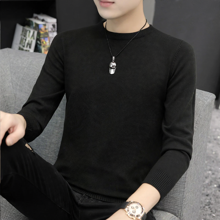 Men's knit sweater with half collar, heat insulating