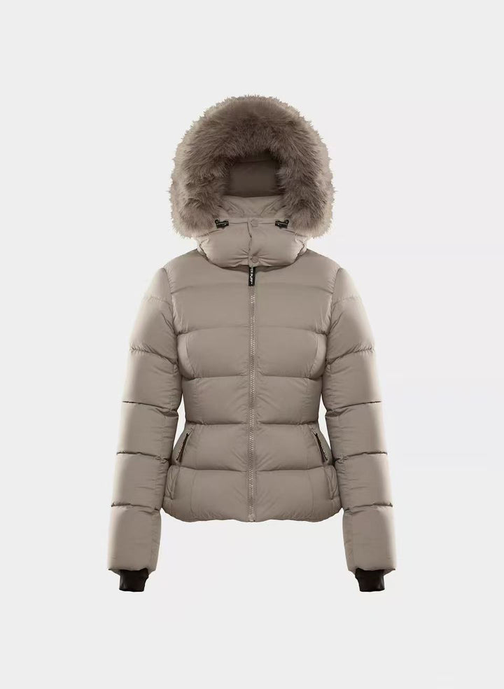 Women's down jacket with hood and faux fur collar