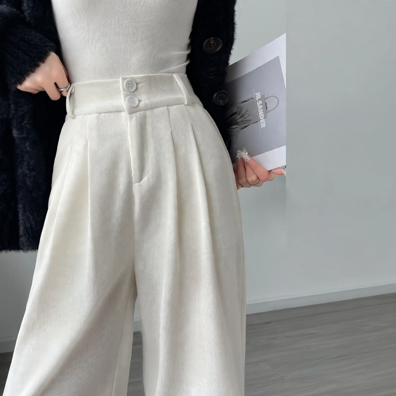Padded corduroy pants with high waistband